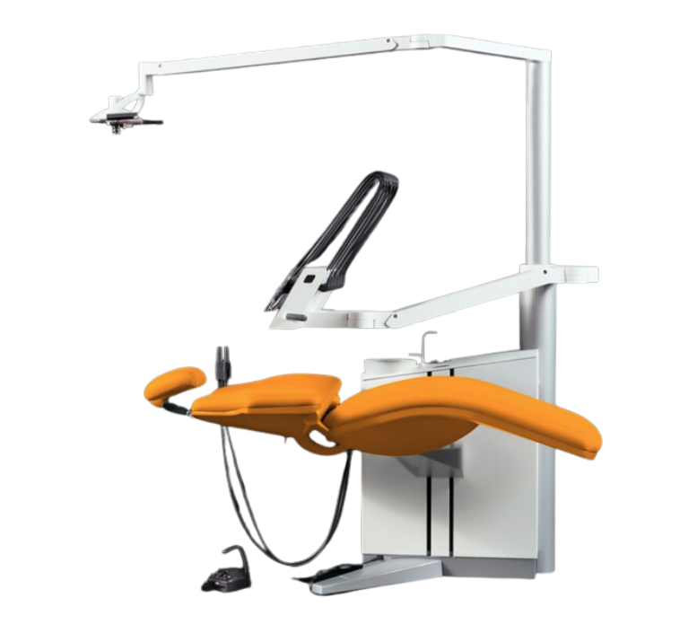 Nouveau fauteuil dentaire XO FORM avec une sellerie jaune