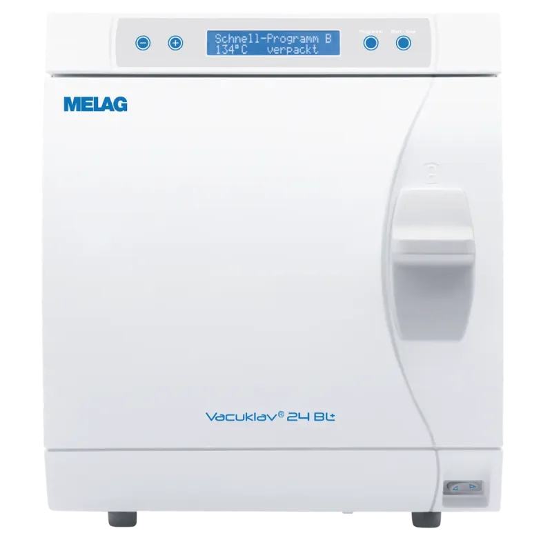 Autoclave MELAG Vacuklav 24 BL+ avec support – Stérilisation fiable pour charges volumineuses